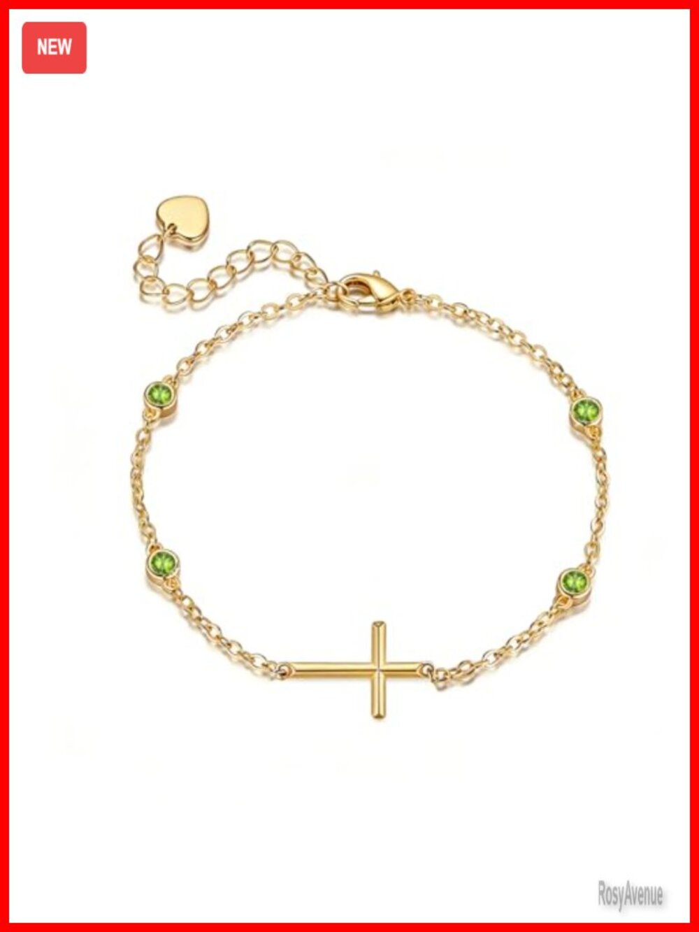18K Gold Plated Gemstone Birthstone Cross Bracelet for Women Religious Jewelry